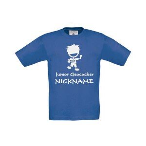 Junior Geocacher - Kinder Shirt, mit Name (blau)