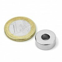 1st 15 mm Rond x 5 mm met 6 mm gat Neodym Magneet