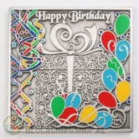 Happy Birthday Geocoin - Antique Silver