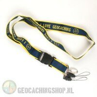 Lanyard I Love Geocaching - dunkelblau