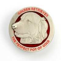 Golden Golden Retriever Geocoin - Antique silver with red