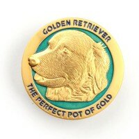 Golden Golden Retriever Geocoin - Satin Gold mit Blau LE